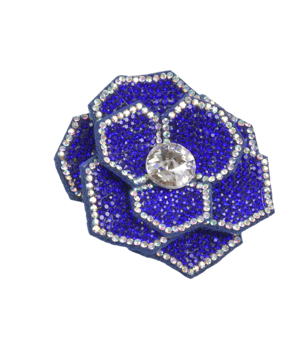 Rhinestone flower brooch 10cm x 7cm French blue