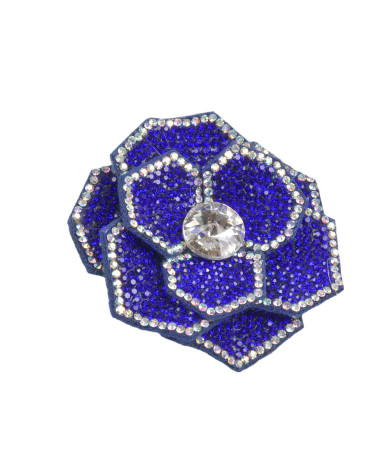 Rhinestone flower brooch 10cm x 7cm French blue