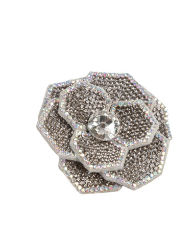 Strass-Brosche mit Blume, 10 cm x 7 cm, grau-anthrazit