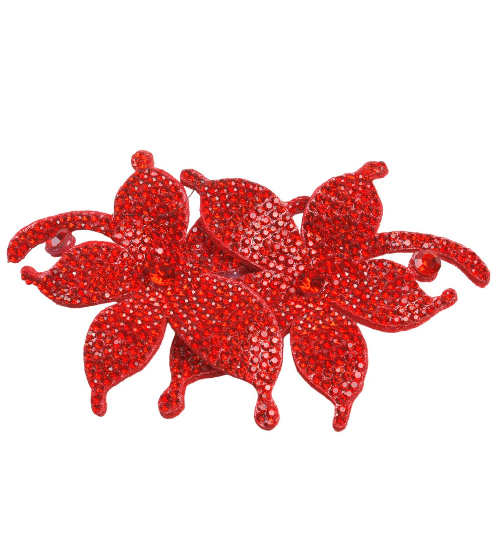 Rhinestone flower brooch 10cm x 7cm red