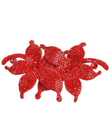 Rhinestone flower brooch 10cm x 7cm red