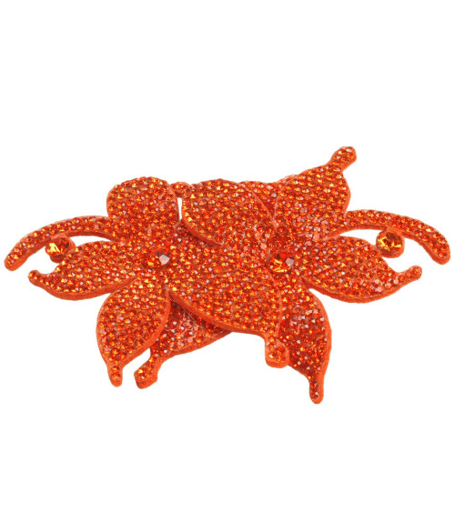 Flower rhinestone brooch 10cm x 7cm orange