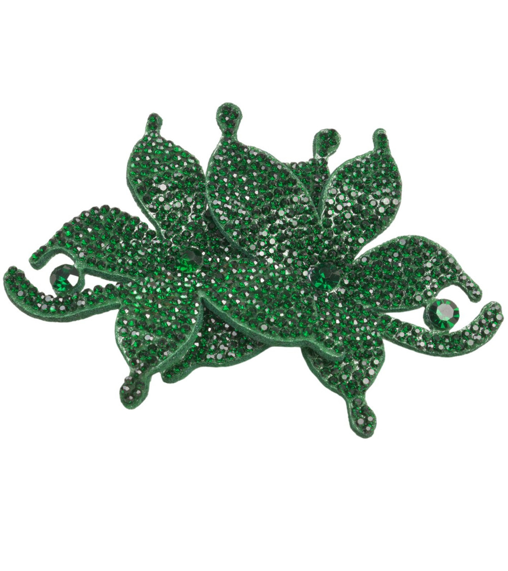 Strass-Blumenbrosche 10 cm x 7 cm Normandie-Grün