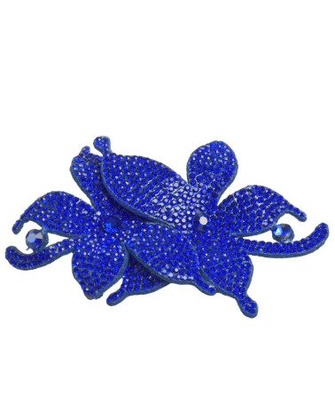 Broche de flores con strass 10 cm x 7 cm azul francés