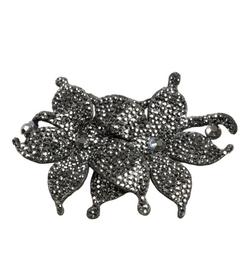 Rhinestone flower brooch 10cm x 7cm anthracite gray