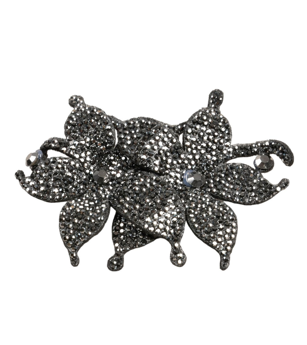 Strass-Brosche mit Blume, 10 cm x 7 cm, grau-anthrazit