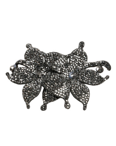 Strass-Brosche mit Blume, 10 cm x 7 cm, grau-anthrazit