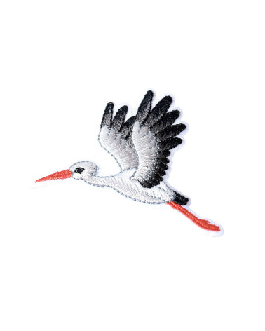 Set mit 3 Bügelflicken „Storch im Flug“.