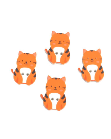 Set mit 3 Katzenknöpfen mit 2 Löchern, rot getigerte Katze aus Holz, 27 mm