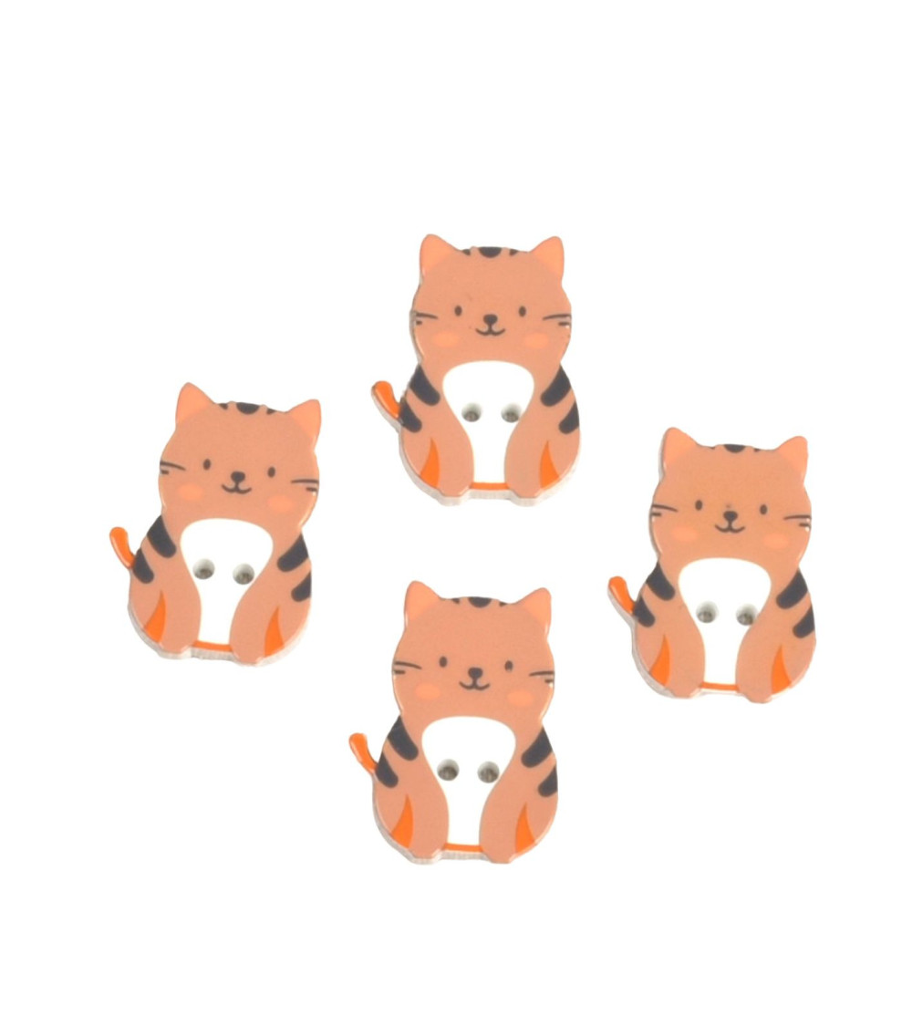 Set of 3 cat buttons 2 holes brown tabby cat in wood 27mm