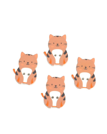 Set mit 6 Katzenknöpfen, 2 Löcher, braun getigerte Katze aus Holz, 27 mm