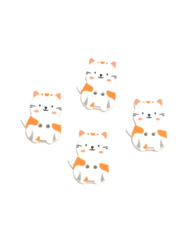Set mit 6 Katzenknöpfen mit 2 Löchern, weiße und rote Katze aus Holz, 27 mm