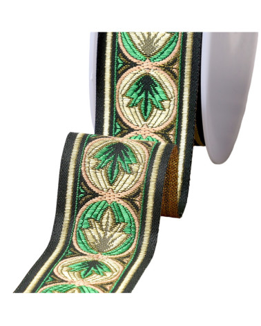 Galon jacquard louis 45mm vert foncé au mètre