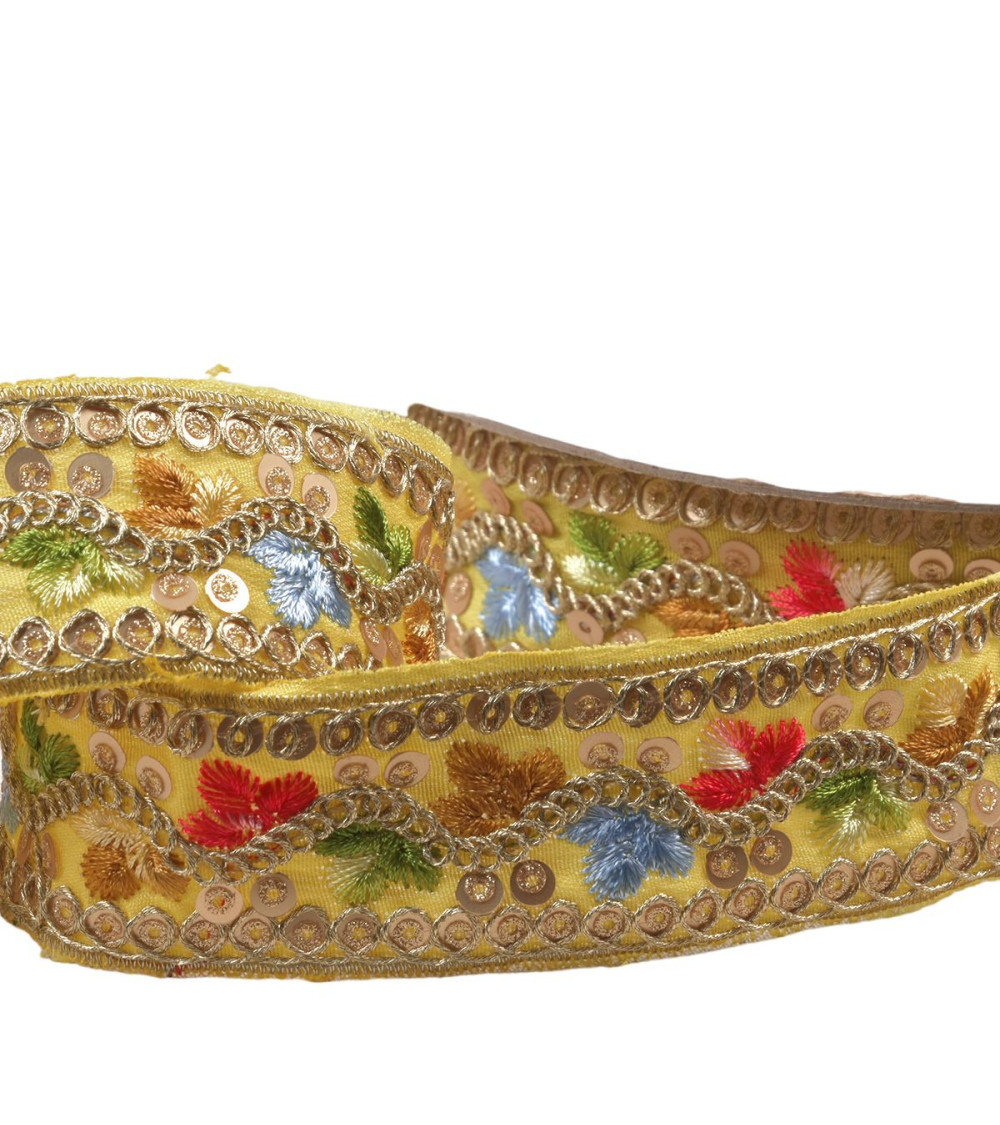 10m spool of ethnic embroidered braid 35mm yellow