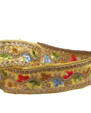 10m spool of ethnic embroidered braid 35mm yellow