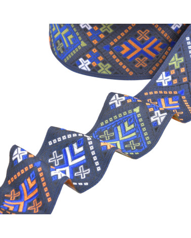 Bobina da 20 m di treccia jacquard a rombi blu navy