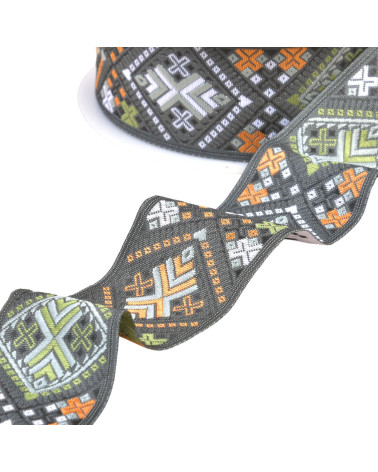 Medium gray diamond jacquard braid per meter