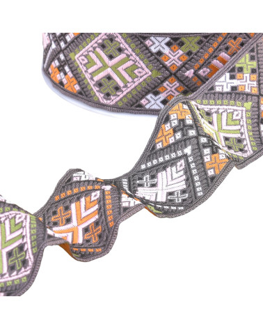 Gray/pink diamond jacquard braid by the meter