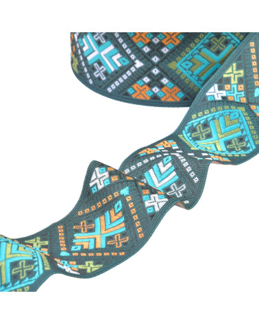 Galon jacquard losanges vert kaki au mètre