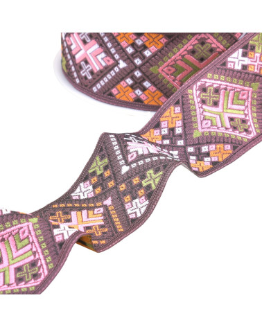 Galon jacquard losanges vieux rose au mètre