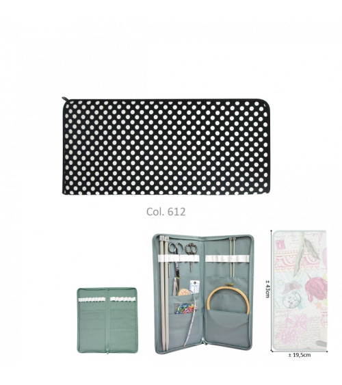 Knitting needle holder 43cmx20cm black dots