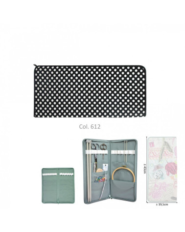 Knitting needle holder 43cmx20cm black polka dots