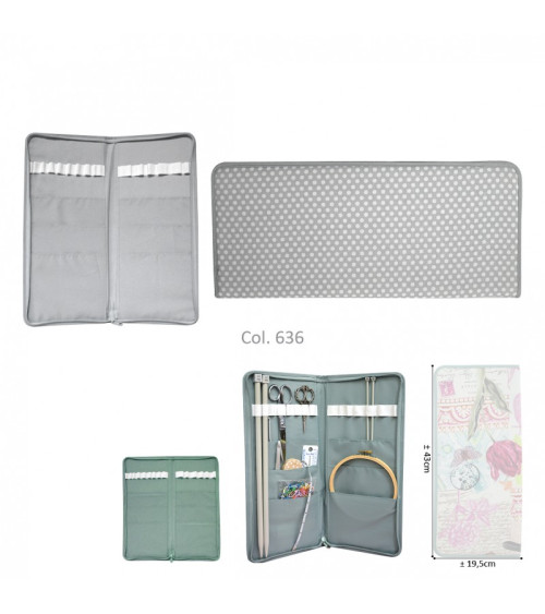 Knitting needle holder 43cmx20cm gray dots