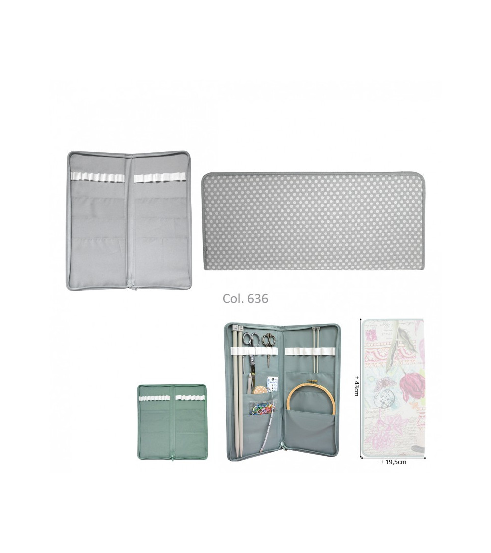 Knitting needle holder 43cmx20cm gray dots