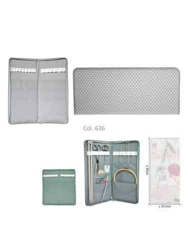 Knitting needle holder 43cmx20cm gray dots