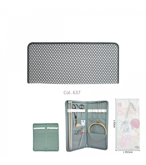 Knitting needle holder 43cmx20cm dark gray dots