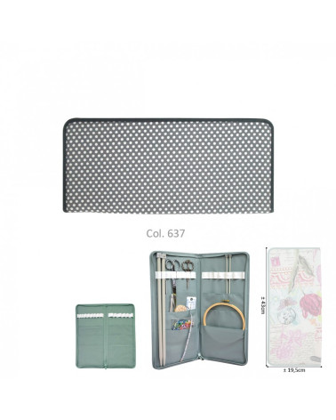 Knitting needle holder 43cmx20cm dark gray polka dots