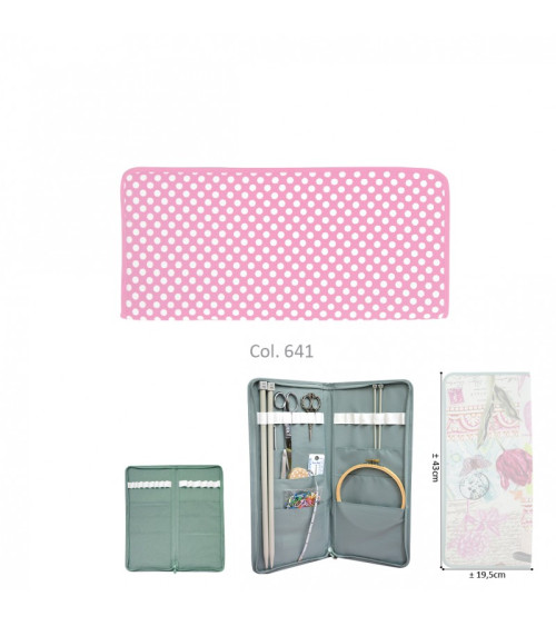 Knitting needle holder 43cmx20cm pink dots