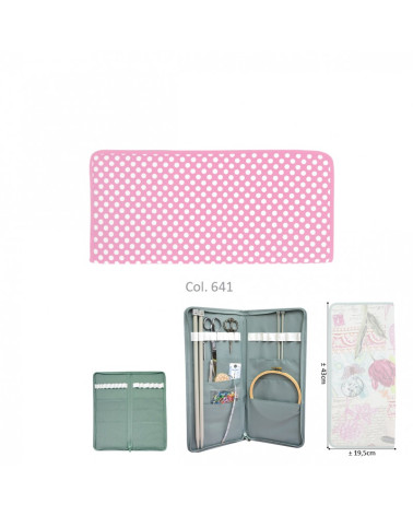Knitting needle holder 43cmx20cm pink dots