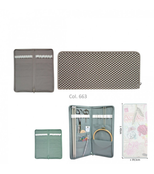 Knitting needle holder 43cmx20cm taupe dots