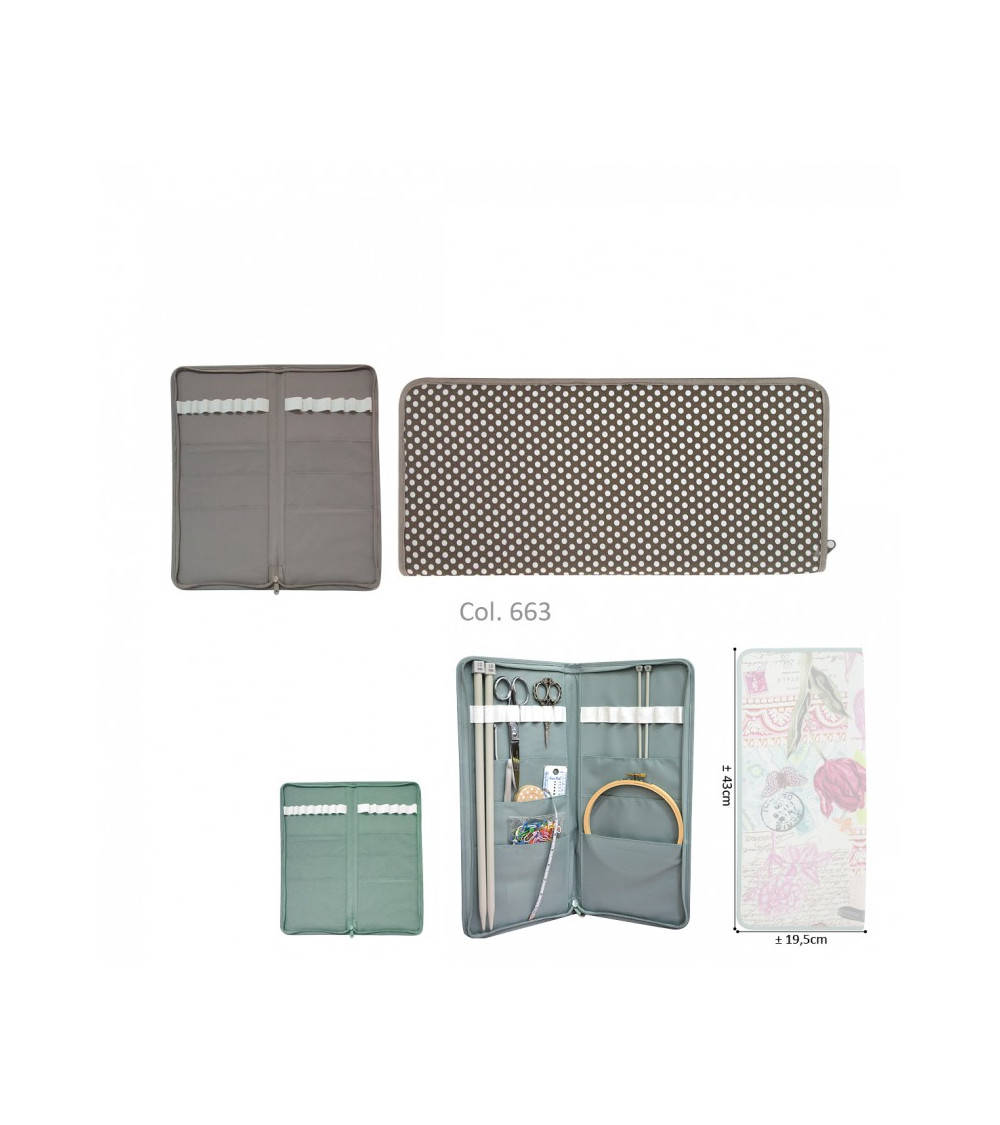 Knitting needle holder 43cmx20cm taupe polka dots