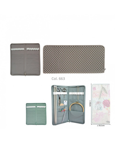 Knitting needle holder 43cmx20cm taupe polka dots