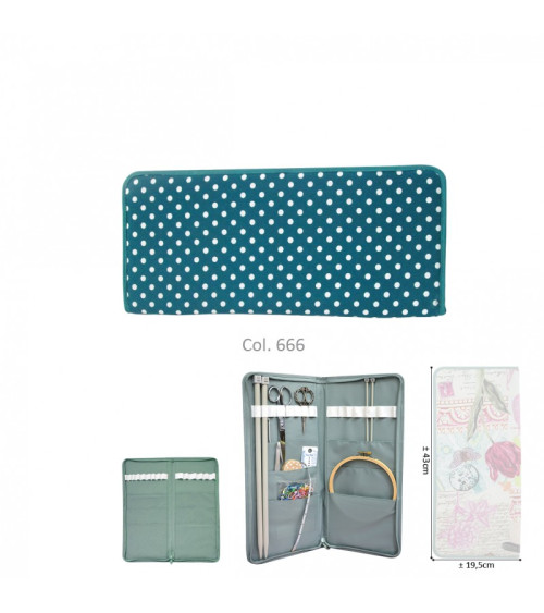Knitting needle holder 43cmx20cm duck blue dots