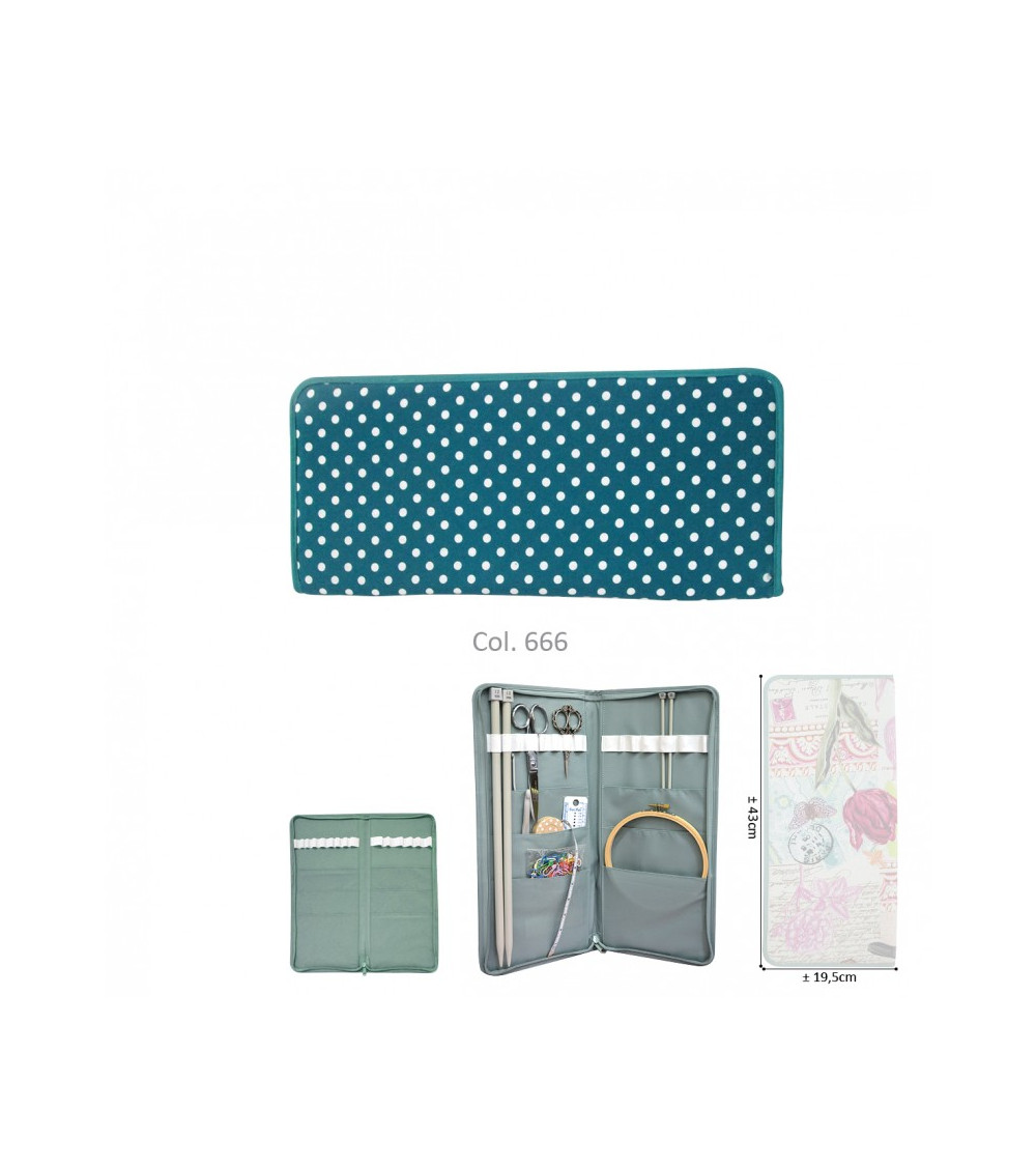Knitting needle holder 43cmx20cm duck blue polka dots
