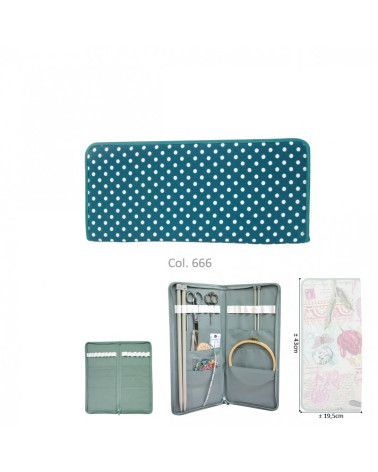 Knitting needle holder 43cmx20cm duck blue polka dots