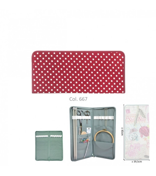Knitting needle holder 43cmx20cm red dots