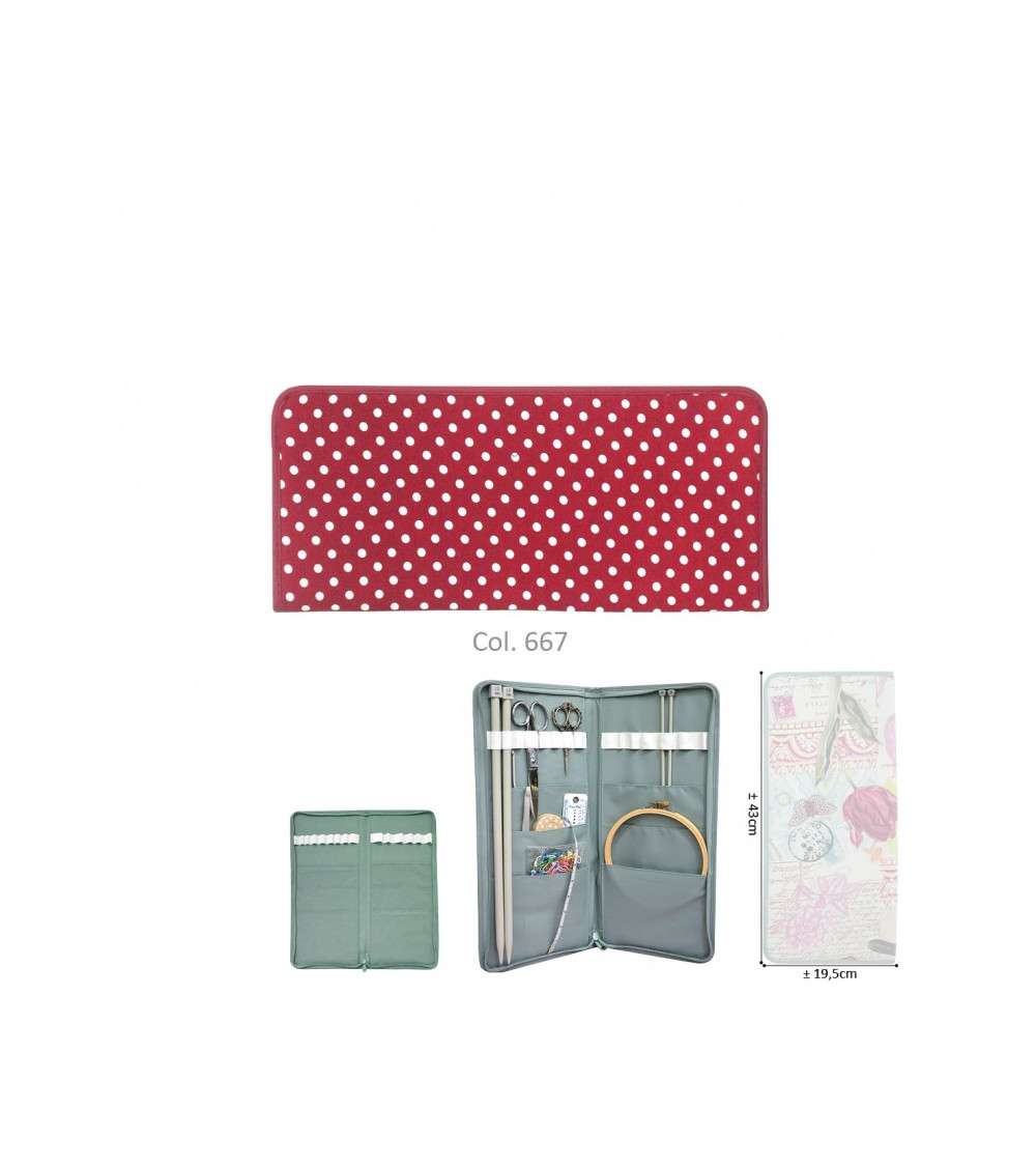 Knitting needle holder 43cmx20cm red dots