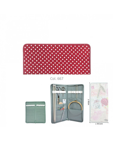 Knitting needle holder 43cmx20cm red dots