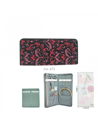 Knitting needle holder 43cmx20cm red and pink flowers