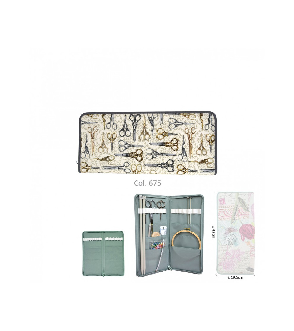 Knitting needle holder 43cmx20cm chic scissors in beige