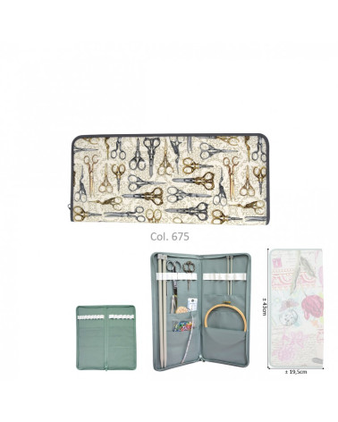 Knitting needle holder 43cmx20cm chic scissors in beige