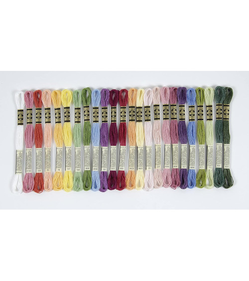 Assortiment 24 échevettes de fils Mouliné DMC coloris floral 100% coton