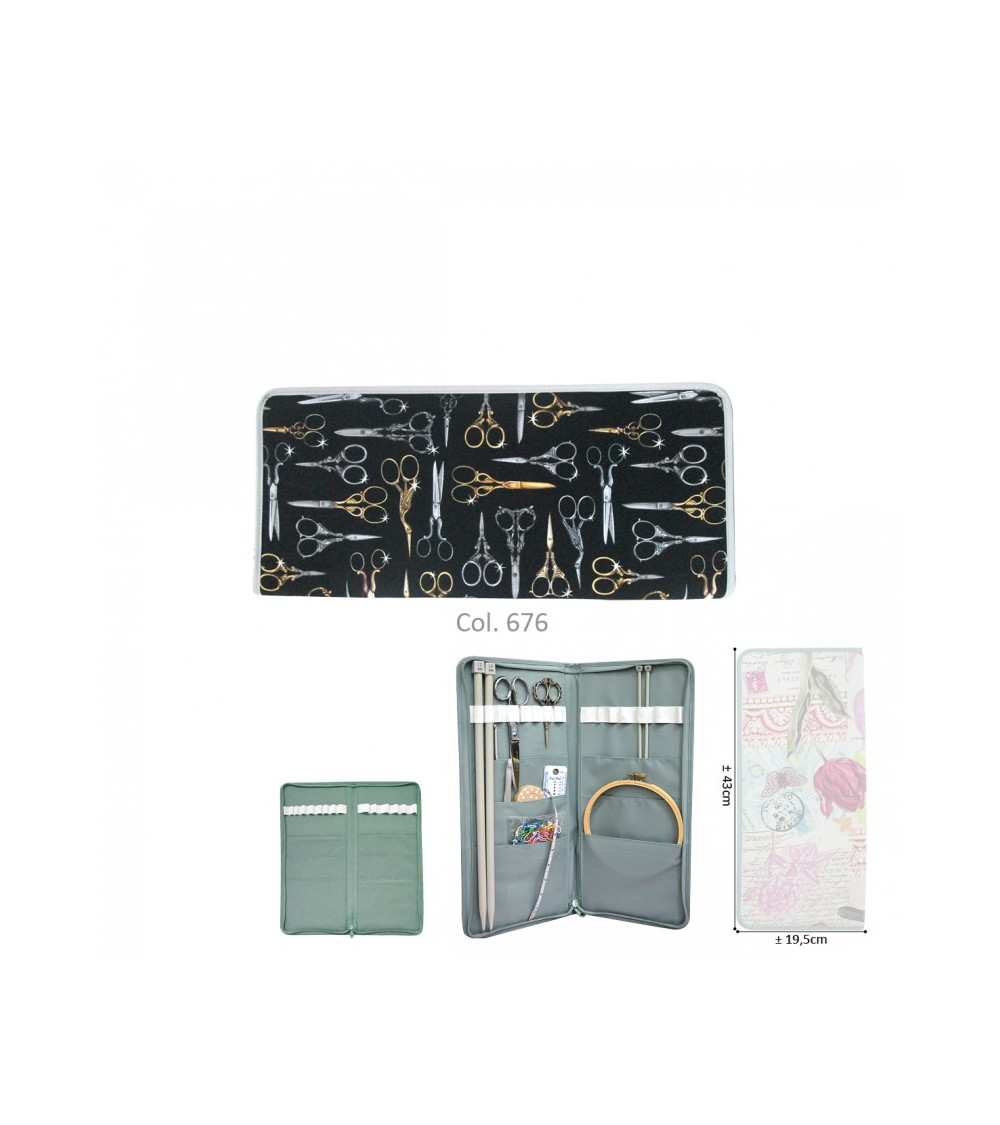 Knitting needle holder 43cmx20cm chic scissors in black