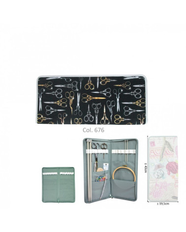 Knitting needle holder 43cmx20cm chic scissors in black