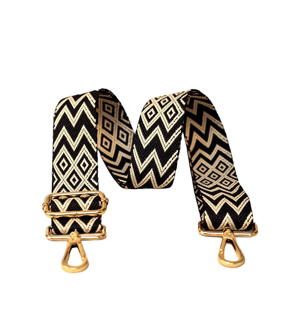 Geometric pattern strap shoulder strap 40x140cm black