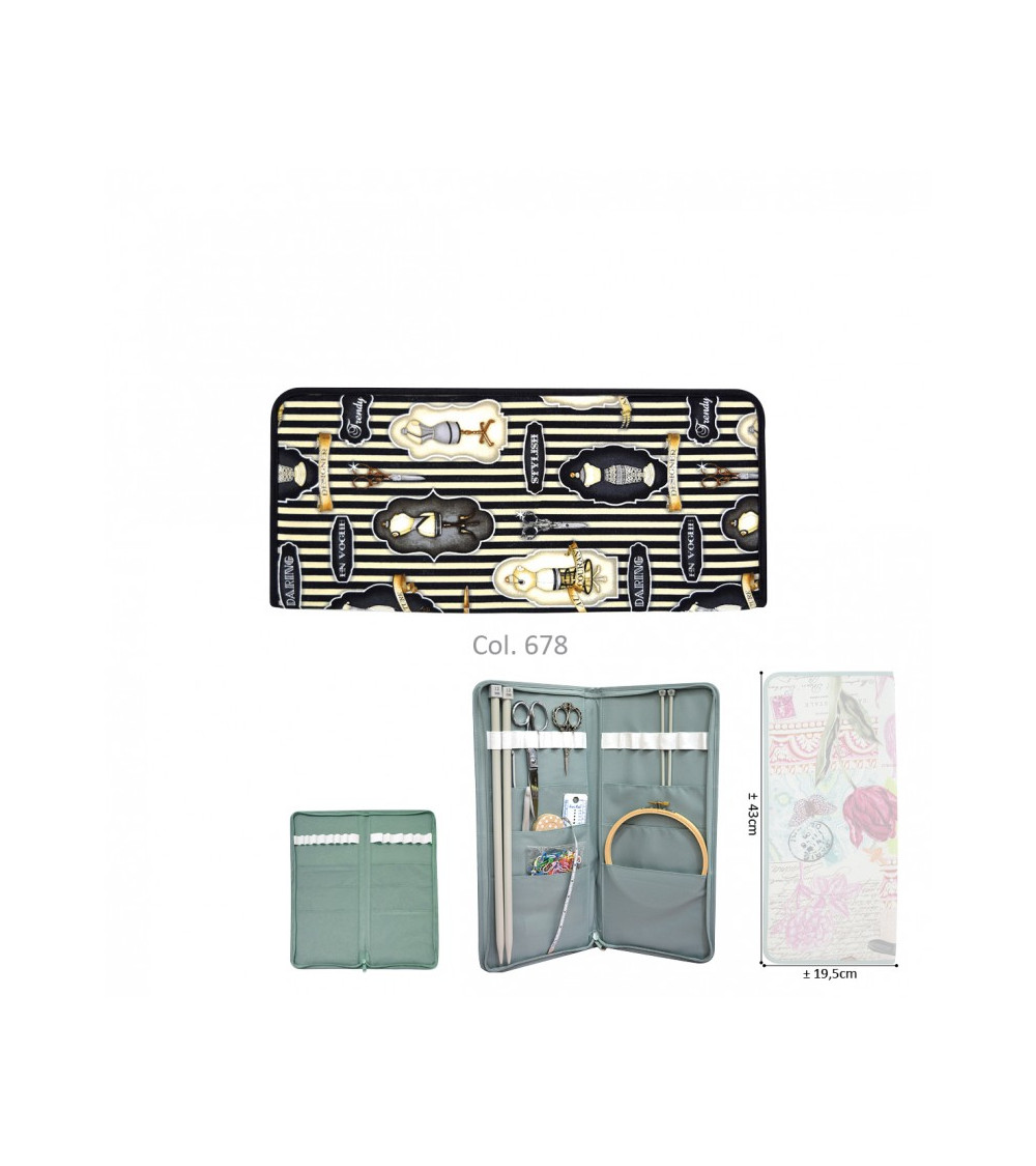 Knitting needle holder 43cmx20cm mannequins and stripes